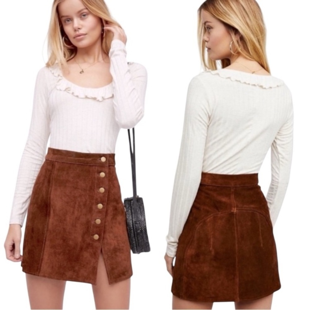 Understated Leather / Free People Elegant Brown suede  Women's Mini Skirt